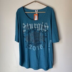 Harley Davidson T Shirt Womens Size L Blue Motorcycle Top 2016 Sturgis NWT